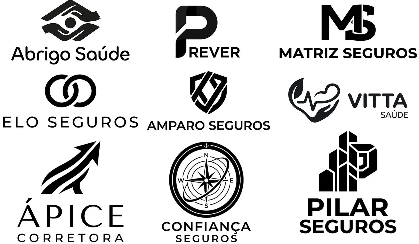 Logotipos de corretoras de planos de saúde atendidas pela Maré Mídia